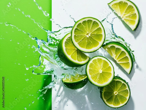 Obraz Vivid red lemons splashed with water, creating dynamic droplets.