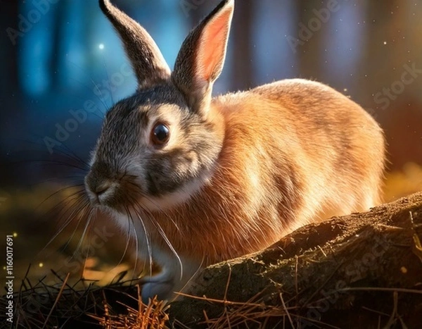 Obraz AI generated image of a cute bunny rabbit in a forest setting.