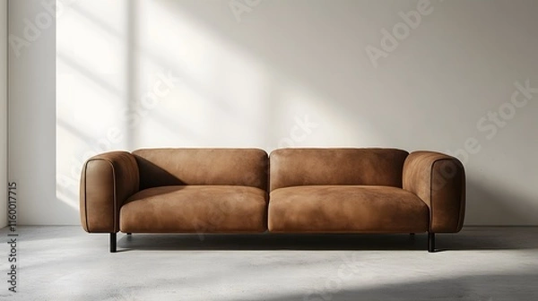 Fototapeta Minimalistic living room with concrete floor and modern sofa backdrop