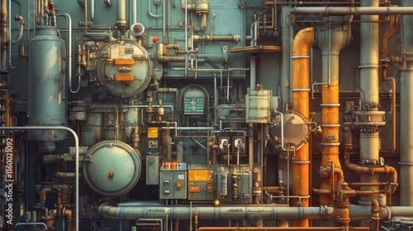 Fototapeta An industrial stock cracker machine surrounded by a complex system of pipes and storage tanks