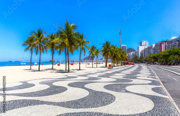 Obraz Copacabana beach with palms and famous sidewalk in Rio de Janeiro, Brazil
