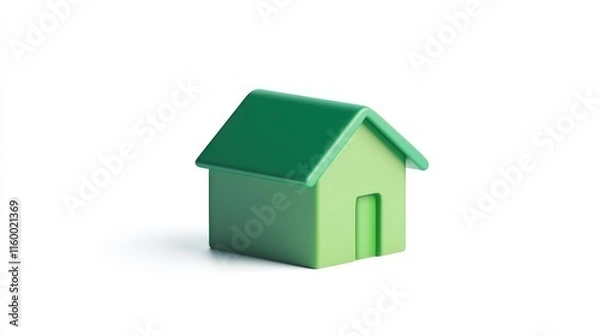 Fototapeta Simple green 3D house model on white background.