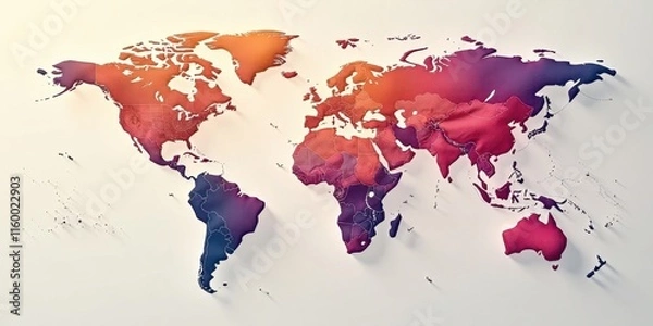 Fototapeta Global Connectivity A Colorful Embossed World Map Illustrating International Relations and Interdependence