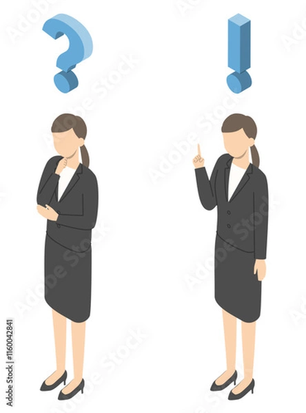 Obraz 会社員女性　理解・疑問　アイソメトリック