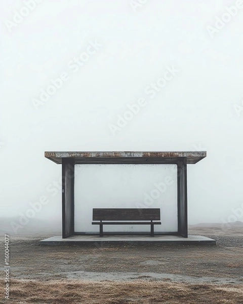 Obraz A bus stop with an empty advertising billboard in an urban setting with fallen leaves on the ground and a bus passing by in the background. Generative AI