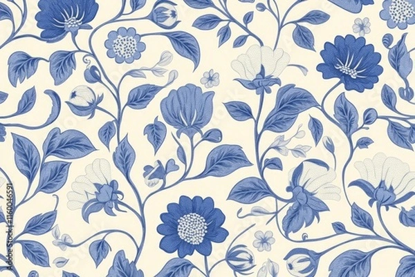 Obraz Delicate Blue Floral Pattern on Cream Background