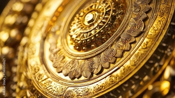 Fototapeta Intricate Golden Decorative Plate with Elegant Patterns and Designs