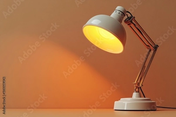 Fototapeta Modern Desk Lamp with Warm Light on Minimalist Background