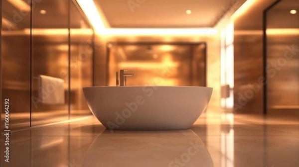 Obraz Modern bathtub in a luxurious bathroom, warm lighting. Perfect for showcasing high-end bathroom design, spas, or hotels.