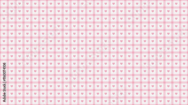 Fototapeta Charming pink gingham pattern featuring small hearts. Perfect for backgrounds, fabrics, or any romantic design.