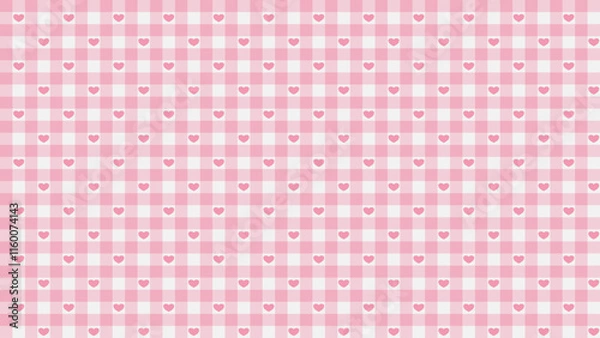Obraz Charming pink gingham pattern adorned with delicate hearts. Perfect for Valentine's Day or any romantic occasion.