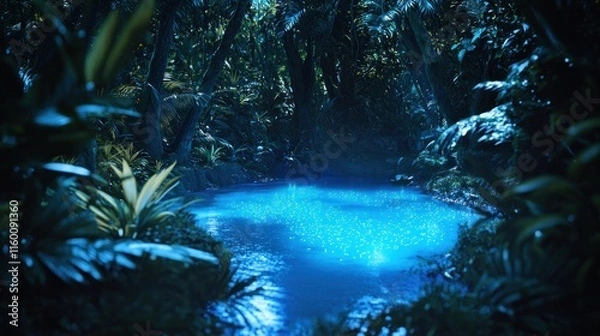 Obraz Enchanting blue lagoon nestled deep within a lush, dark rainforest.