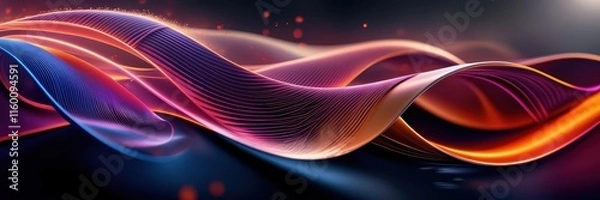 Fototapeta Vibrant flowing energy waves, neon colors, abstract cosmic background, glowing ribbons of light, dynamic motion, smooth curves, futuristic design, dark space backdrop, luminous streaks, digital art, e