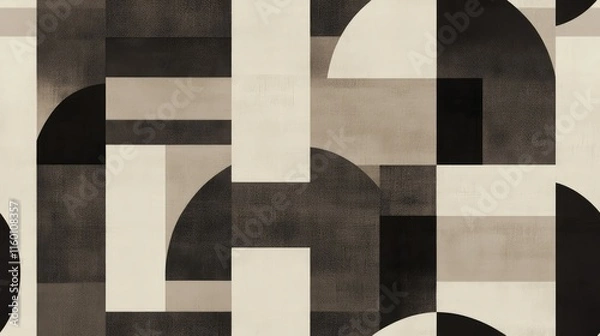 Fototapeta Abstract Geometric Art in Black, White, and Cream Tones for Decor