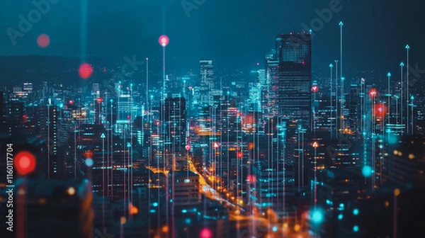 Obraz abstract professional business team people innovation connection of line from nail node to node on Smart Innovation city with connection cyber security network reciprocity , networking concept