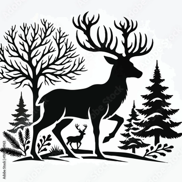 Fototapeta Deer silhouette vector image