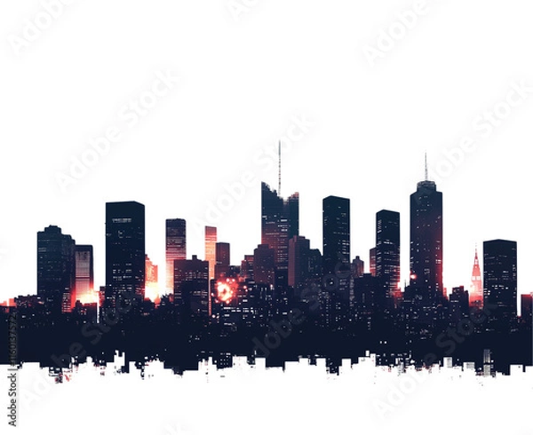 Obraz  A silhouette of the city skyline at night, buildings isolated on a transparent background