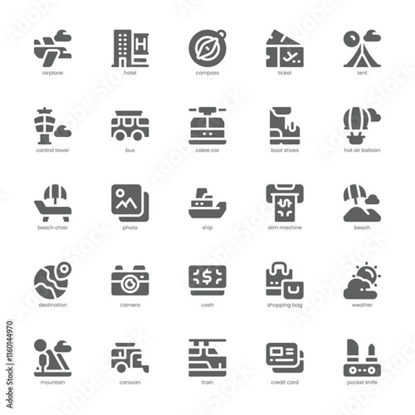 Fototapeta Travel Stuff Icon pack for your website, mobile, presentation, and logo design. Travel Stuff Icon glyph design. Vector graphics illustration and editable stroke.