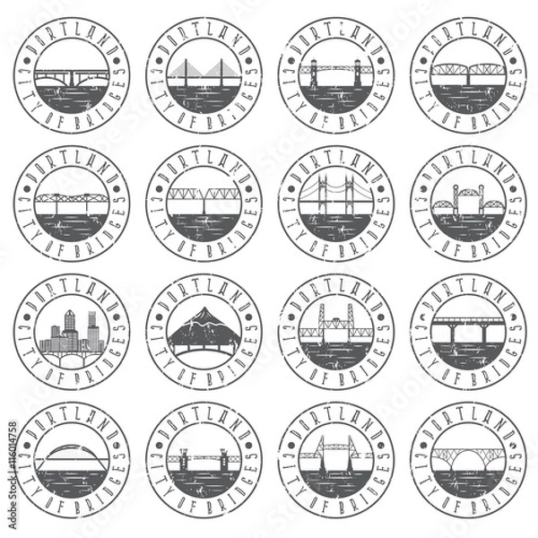 Fototapeta Vintage grunge  labels set of Portland , Oregon , USA . Retro em