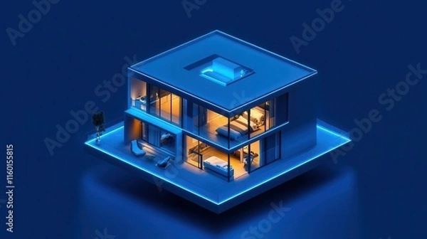 Obraz Isometric blueprint of a smart condo featuring energyefficient systems and AI integration