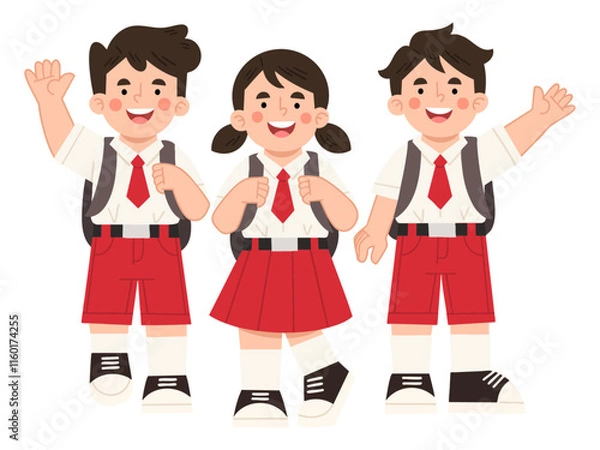 Fototapeta Illustration of school students in uniform