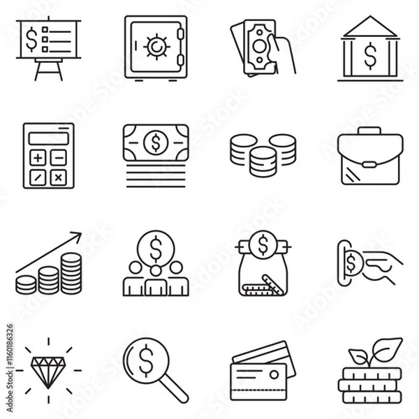 Fototapeta Money and finance set of web icons in line style. Payment and money icons for web and mobile app. Money, dollar, cash, pay, banking, business, finance, coin wallet, credit card