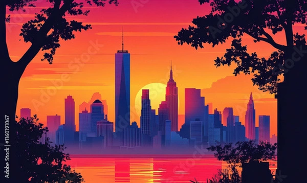 Fototapeta At sunrise, the tall buildings in the city