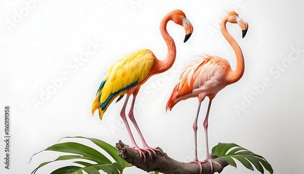 Fototapeta Isolated Pink Flamingo Standing in Water, Showcasing Tropical Beauty