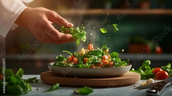 Obraz Personal Chef Preparing Fresh Salad. Generative AI
