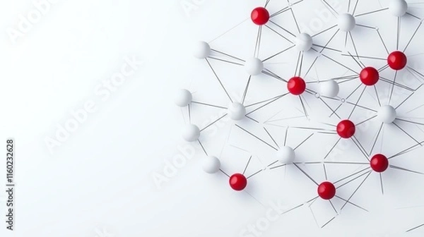 Fototapeta Abstract molecular structure with red and white spheres.