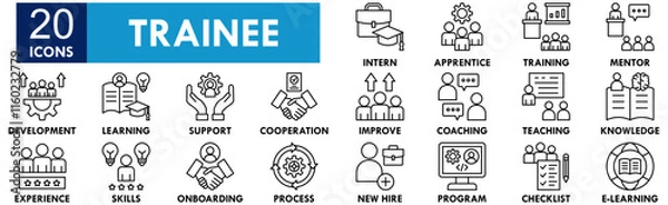 Obraz Trainee icon collection set. Containing design trainee, professional, work, business, employee
