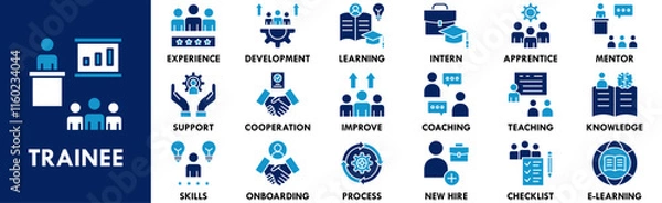 Obraz Trainee icon collection set. Containing design trainee, professional, work, business, employee