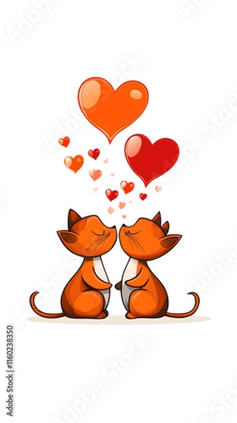 Fototapeta two cartoon cats gazing lovingly at each other heart shaped bubbles floating above
