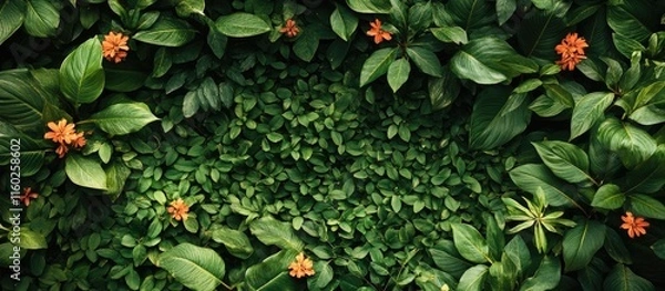 Fototapeta Vibrant wildflowers amidst lush green foliage with ample negative space perfect for adding text or branding in nature-themed designs