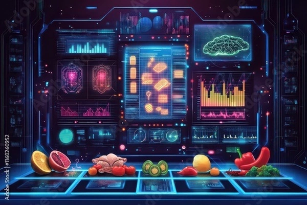 Obraz Futuristic Display of Artificial Intelligence Analyzing Data
