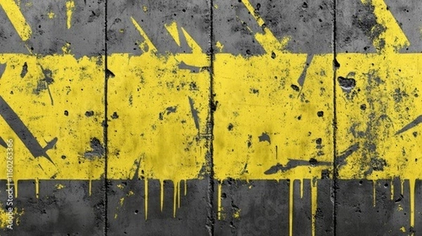 Fototapeta Urban Grunge Wall Texture with Yellow and Grey Colors Featuring Drips and Scratches for Street Art Background Design