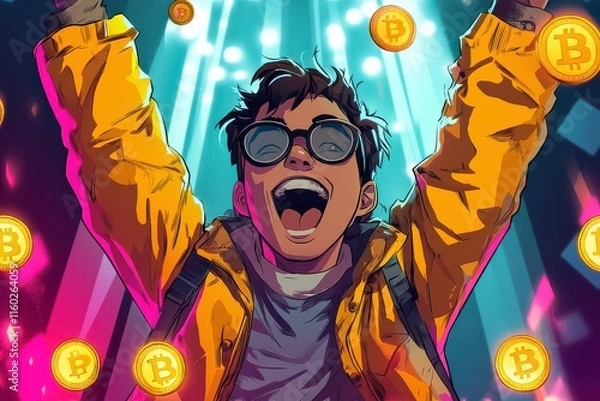 Obraz Joyful Celebration of Crypto Wealth in Cartoon Style