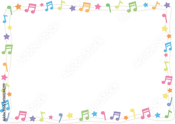 Fototapeta Frame with colorful music notes and stars. Vector illustration
