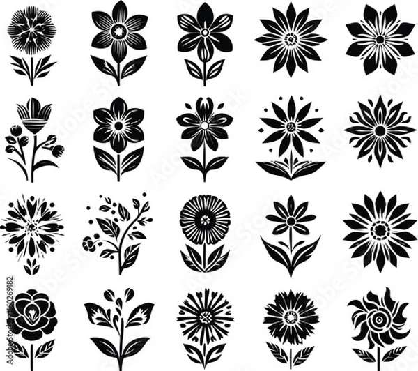 Fototapeta simple flower icons. incredible flower icons art. simple flower vector silhouette art black and white .