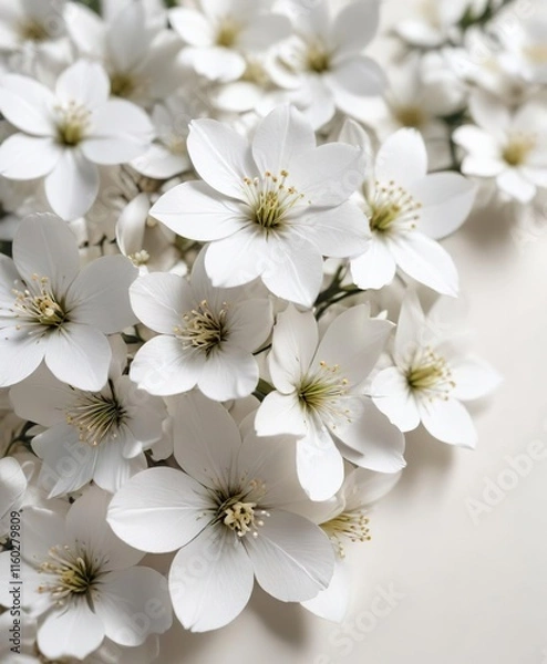 Fototapeta Macro shot of intricate white blossoms on white paper, photography, intricate, beautiful, blossoms, details