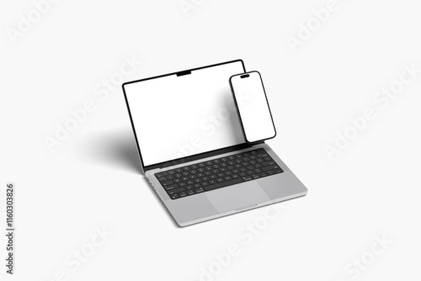 Obraz Laptop and Phone screen mockup with white background