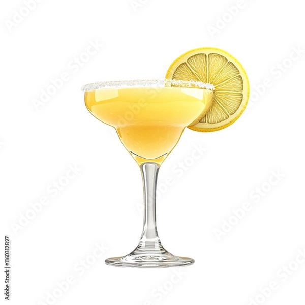 Fototapeta Extreme front view of a perfect looking hyper-realistic Apricot Margarita tequila cocktail drink isolated on a white transparent background