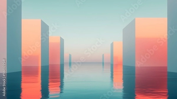 Fototapeta Serene Landscape with Floating Geometric Shapes