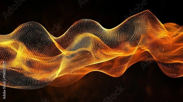 Obraz Abstract orange wave particles flowing on dark background.