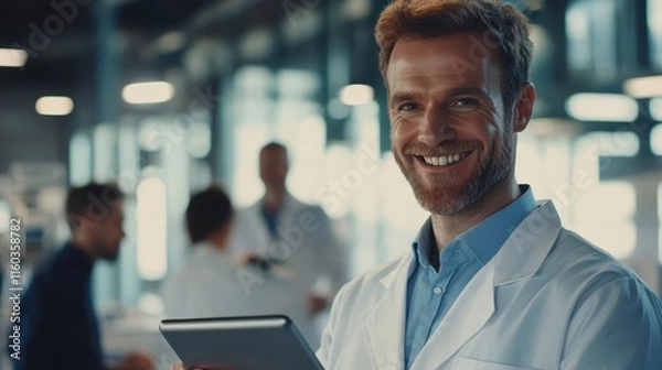 Obraz The Smiling Scientist with Tablet