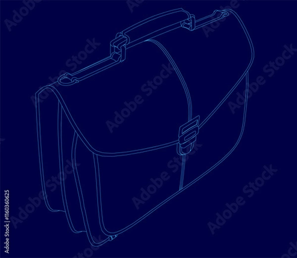 Fototapeta Blue drawing of a briefcase. The briefcase is made of leather and has a handle