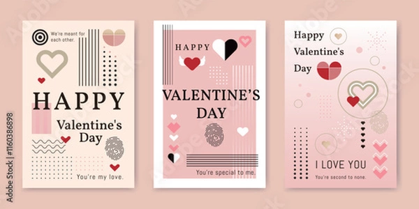 Fototapeta Set of geometric elements Valentine's Day cards with heart fingerprints. Simple style Valentine's Day background