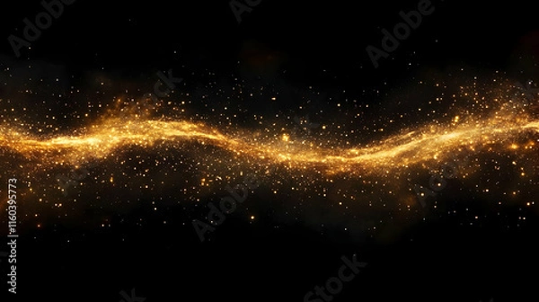 Fototapeta Golden Particles Flow Elegantly Across a Dark Background