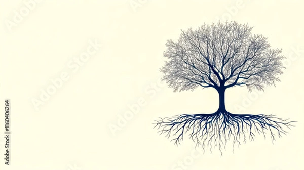 Fototapeta Minimalistic tree line drawing showing roots and branches