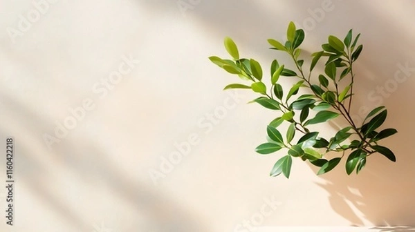 Fototapeta Vibrant Green Sprig Photo: Softly Lit Minimalist Mockup on Neutral Background. AI Generated